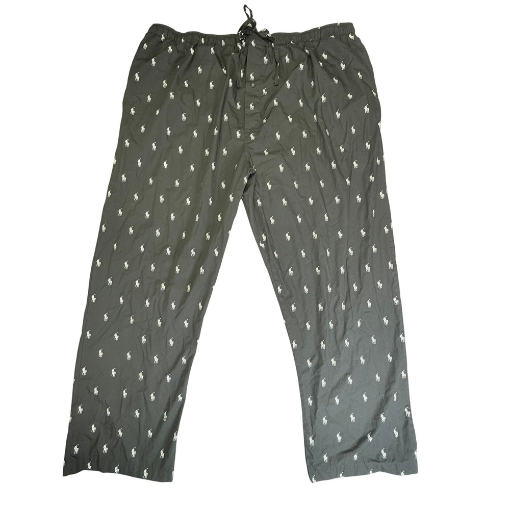 Polo Ralph Lauren Pajama Pants Men 2X Black All Over Pony Print Lounge Bottoms